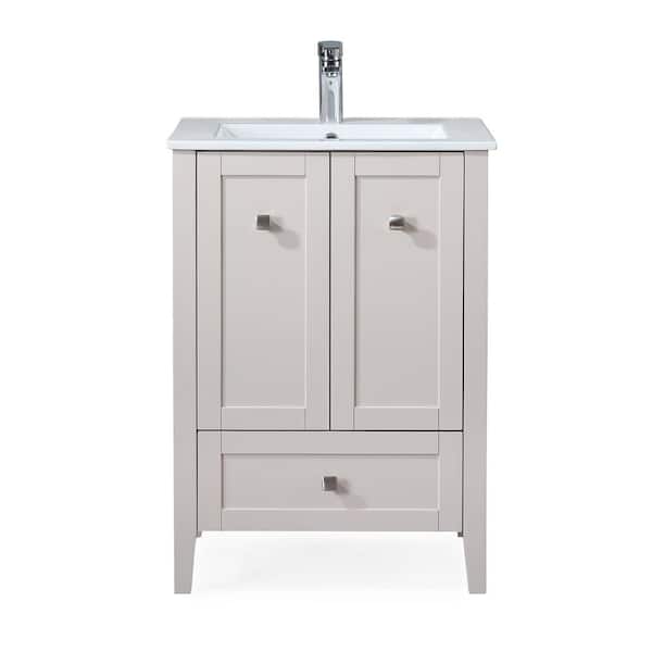 Benton Collection Vermezzo 24.2 in. W x 18.6 in D. x 34.9 in. H White Porcelain Vanity Top in Taupe with under mounted sink Vanity