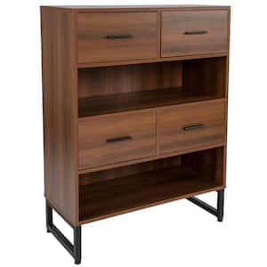 41.25 in. Brown Wood 2-shelf Standard Bookcase with Drawers