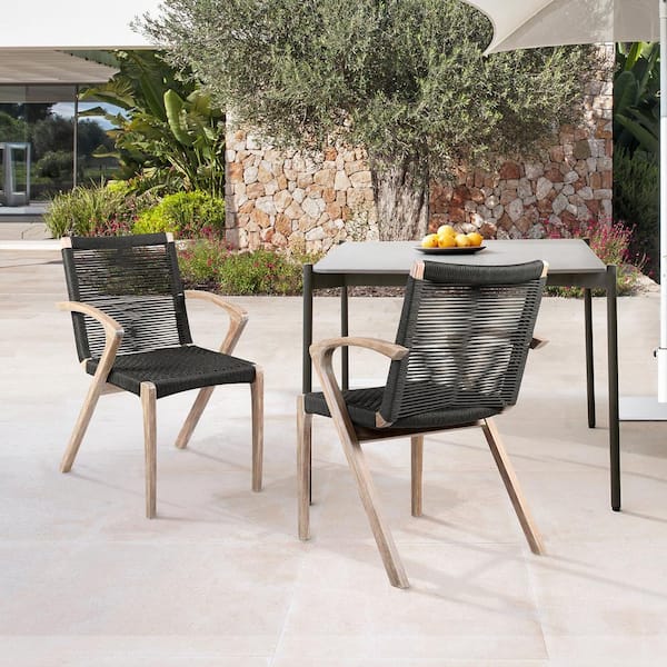 Armen Living Nabila Light Eucalyptus Outdoor Dining Chair in Charcoal (Set of 2)