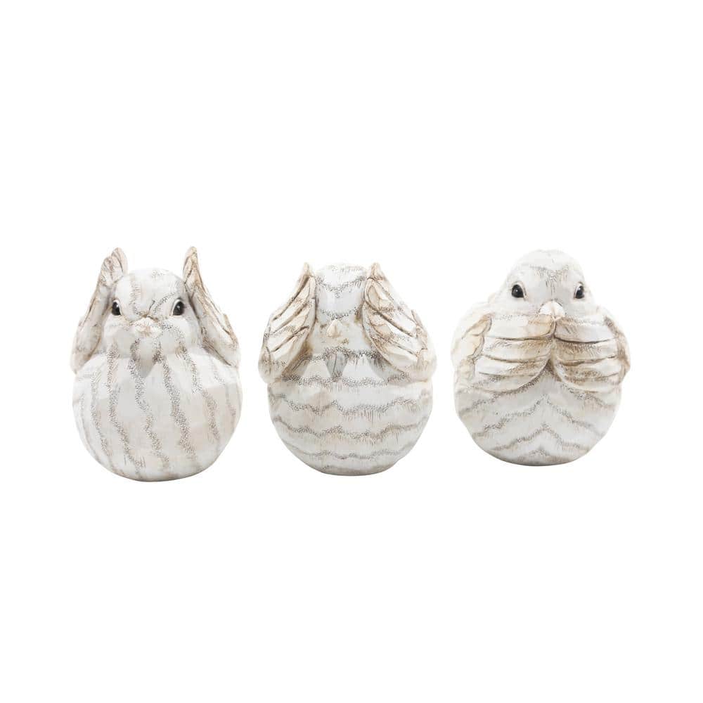 Ivory Resin Hear No Evil, See No Evil, Speak No Evil Bird Figurines