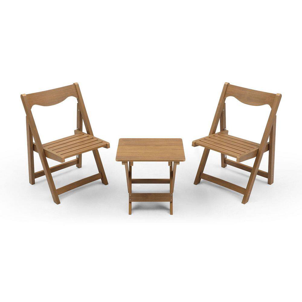 3-Piece HDPE Outdoor Bistro Set,2 Folding Chairs and Rectangular Table, Weather-Resistant Material, Teak price history on PriceWatchPro