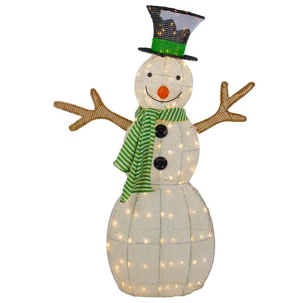 Northlight 43 in. LED Lighted Snowman with Top Hat and Green Scarf ...