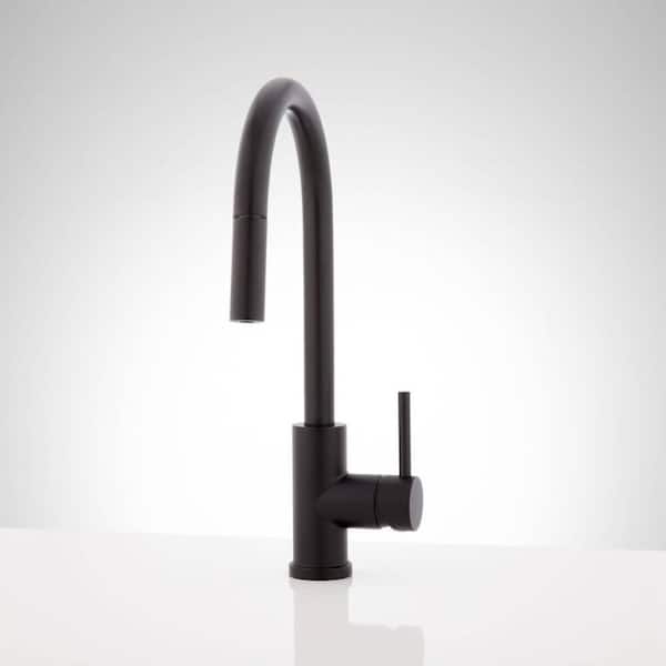 SIGNATURE HARDWARE Ravenel Single Handle Pull Down Sprayer Kitchen Faucet in Matte Black