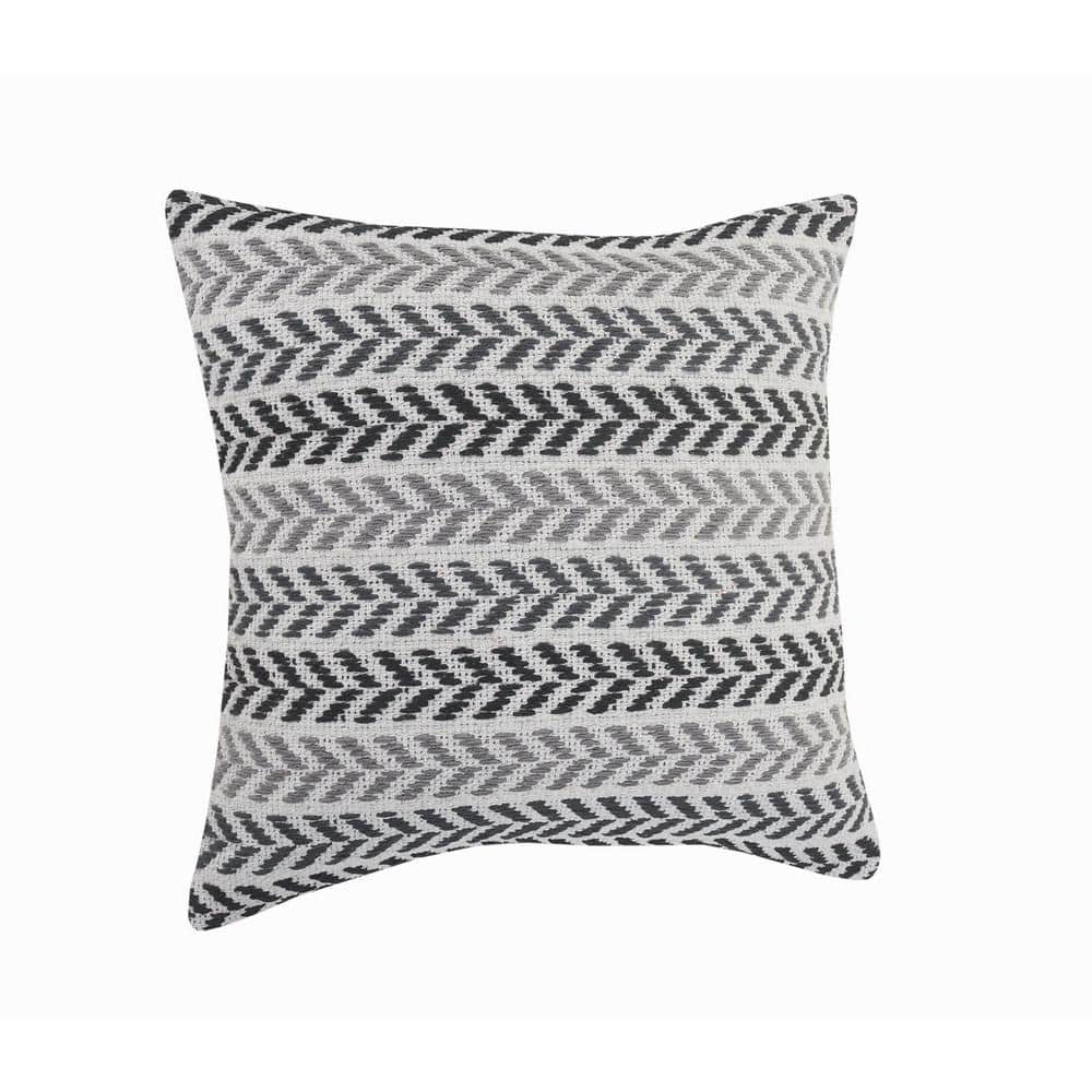 Black and Gray Chevron Embroidered Cotton Throw Pillow