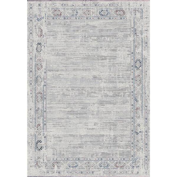 Dynamic Rugs Carson 9 ft. X 12 ft. Grey/Ivory Bordered Indoor Area Rug ...