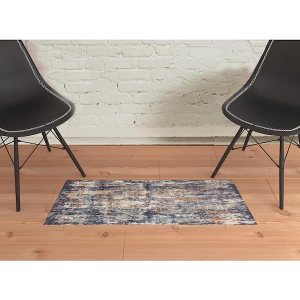 Blue 2 ft. x 3 ft. Abstract Power Loom Area Rug