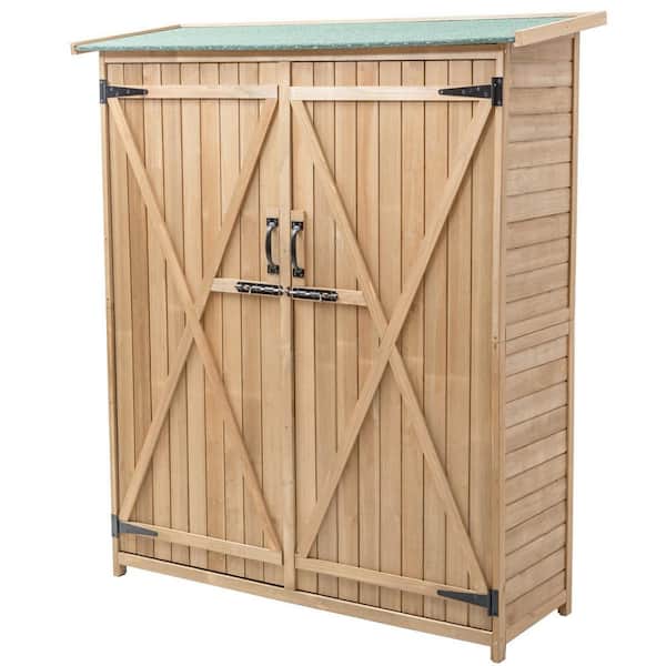 Gymax 4.6 ft. W x 1.67 ft. D Garden Outdoor Wooden Storage Shed Cabinet Double Doors Fir Wood Lockers 7.68 sq. ft.