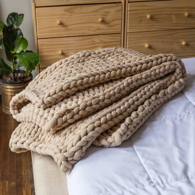 knitted beige throw