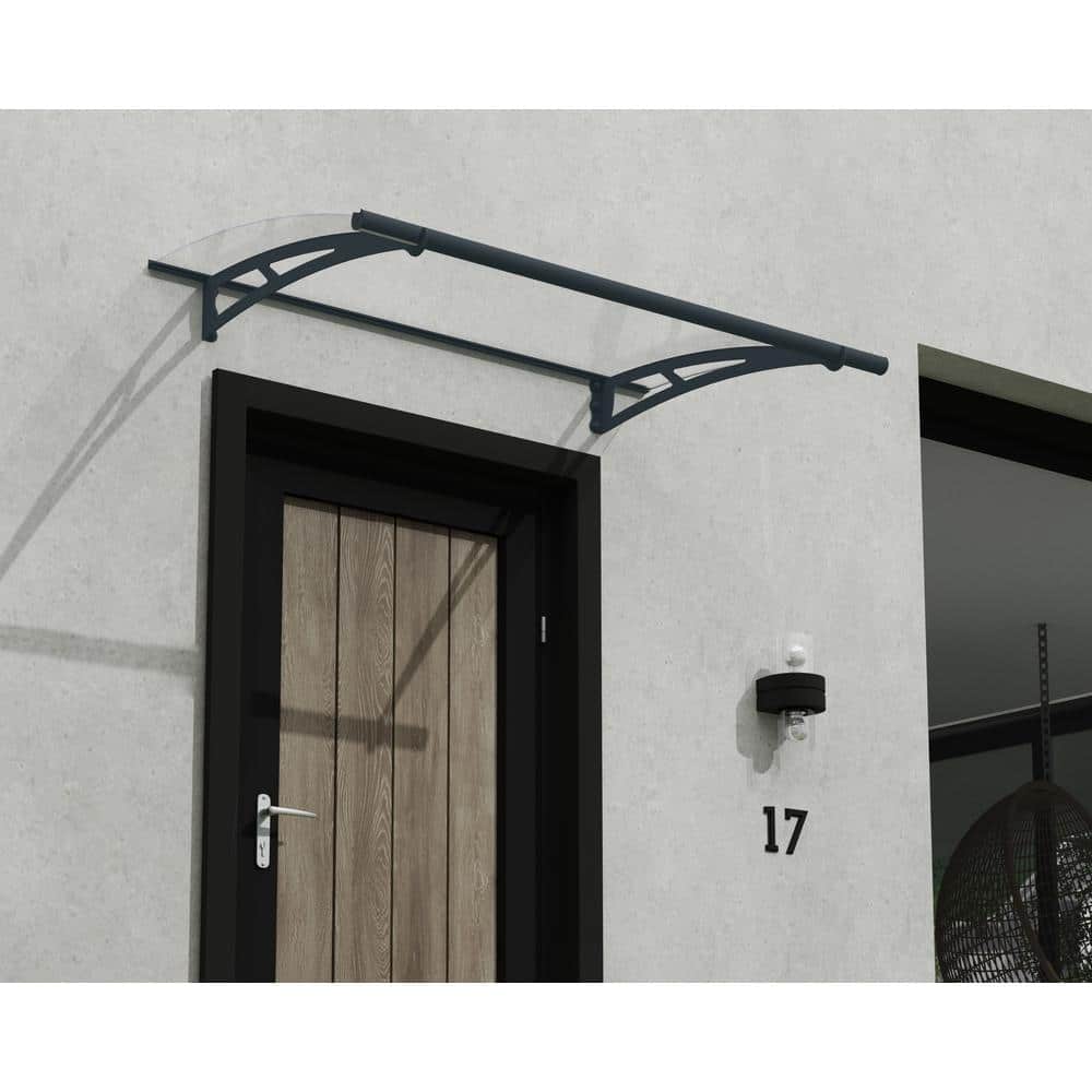 Modern Black and Clear Polycarbonate Door Awning with Metal Frame