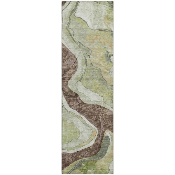 Mayfield Premium Machine Washable Abstract AMF2219 Aloe 2 ft. x 7 ft. Runner Rug