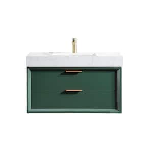 Solidoak 36 in. W x 20.9 in. D x 21.3 in. H Single Sink Bath Vanity in Green with White Cultured Marble Top