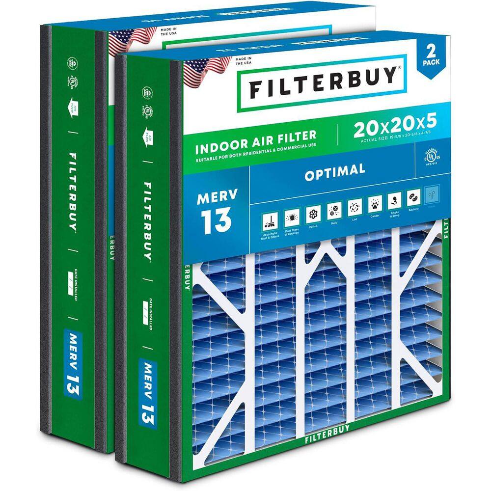20 in. x 20 in. x 5 in. MERV 13 (FPR 10) Health Defense Pleated HVAC AC Furnace Air Filters for Air Bear & More (2-Pack)