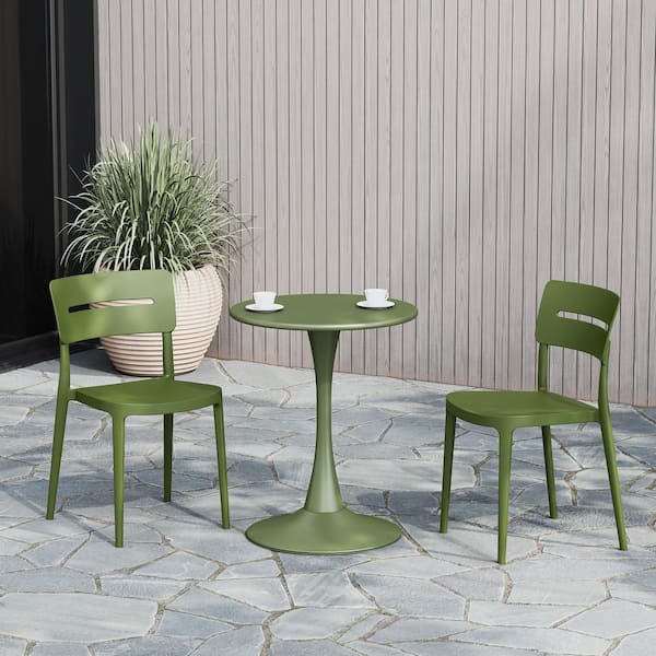 Frond and Form Outdoor Olive Green Poly Plastic Stackable Armless Patio Dining Side Chair (Set of 2)