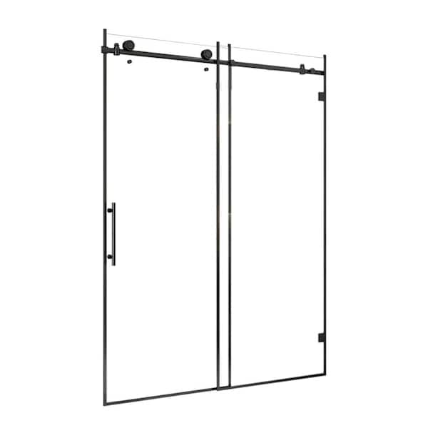 Mediterraneo 60 in. W x 77.38 in. H Semi-Frameless Sliding Shower Door in Black