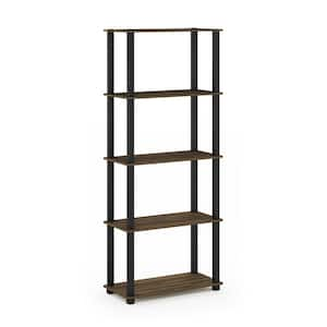 57.4 in. Tall Columbia Walnut/Black 5-Shelves Etagere Bookcases