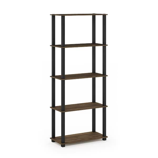 Furinno 57.4 in. Tall Columbia Walnut/Black 5-Shelves Etagere Bookcases