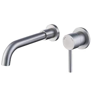Single Handle Wall Mounted Bathroom Sink Faucet with 2 Hole and Rough-in in Brushed Nickel (Valve Included)