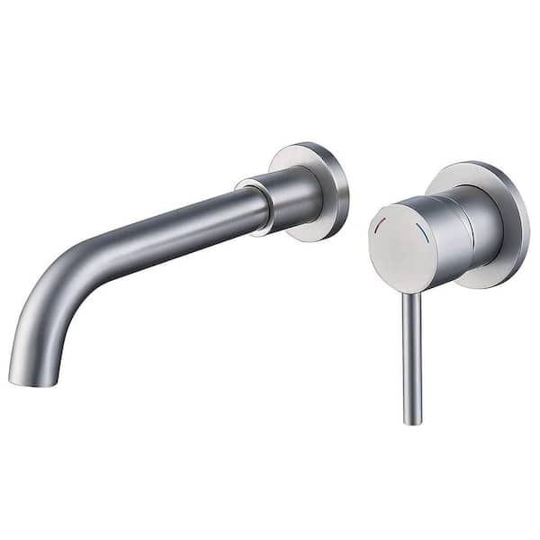 Unbranded Single Handle Wall Mounted Bathroom Sink Faucet with 2 Hole and Rough-in in Brushed Nickel (Valve Included)