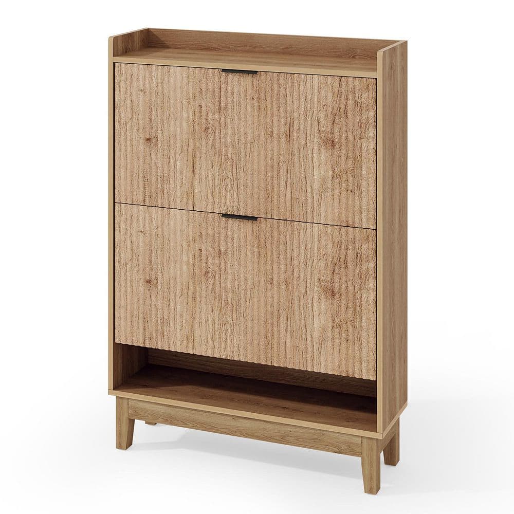 45.7 in. H x 31.5 in. W Natural Wood Shoe Storage Cabinet with 2 Flip Drawers and Open Shelf price history on PriceWatchPro