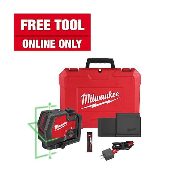 Milwaukee Green 100 ft. Cross Line and Plumb Points Rechargeable Laser Level with REDLITHIUM Lithium-Ion USB Battery and Charger