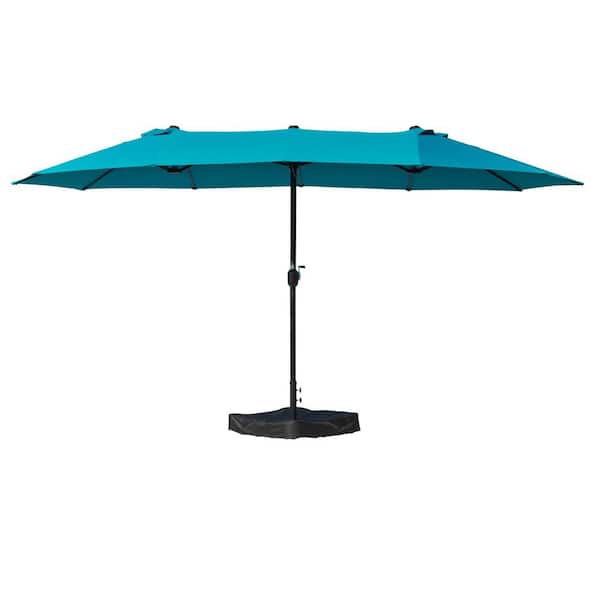15 ft. x 9 ft. Market Double-Sided Patio Umbrella Extra-Large Waterproof Twin Umbrellas in Blue