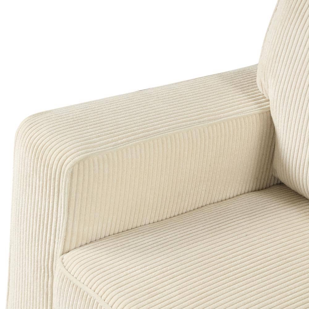 Beige Corduroy Sectional Sofa with Storage and Ottoman