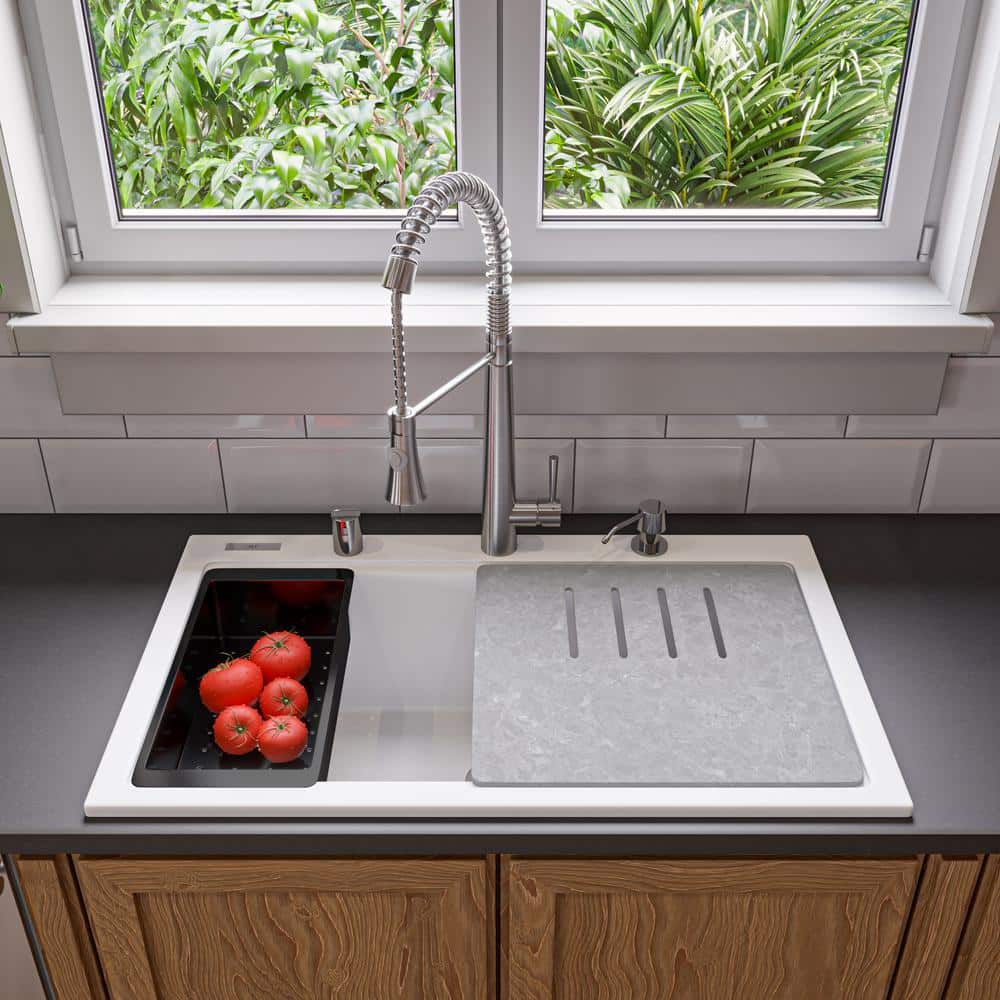 34'' White Granite Composite Single Bowl Drop-In Kitchen Sink