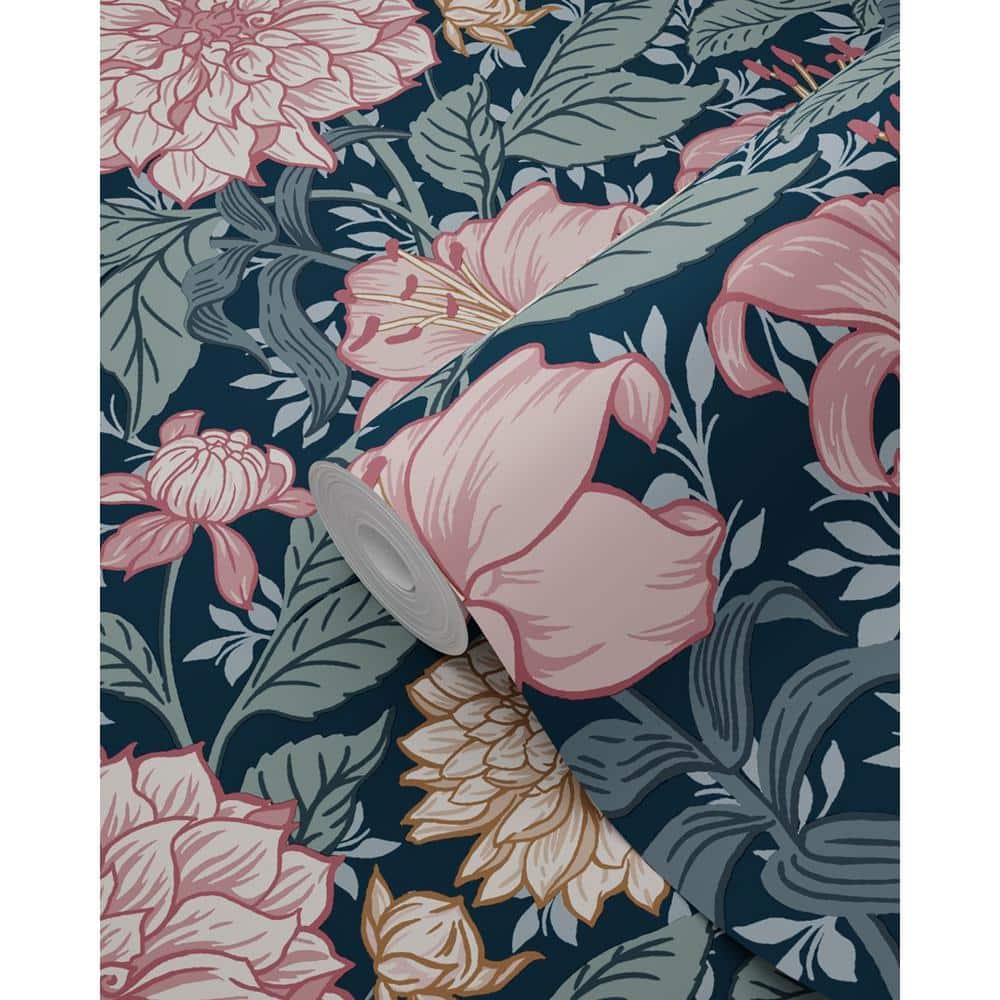 Persephone Blue and Pink Floral Non-Woven Wallpaper