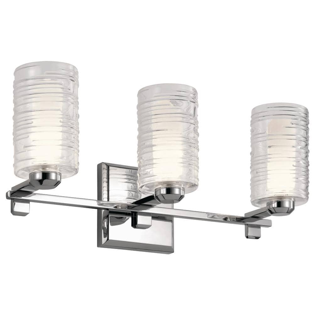 Giarosa 22.25 in. 3-Light Chrome Contemporary Bathroom Vanity Light with Clear Ribbed Glass price history on PriceWatchPro