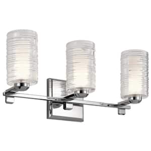 Giarosa 22.25 in. 3-Light Chrome Contemporary Bathroom Vanity Light with Clear Ribbed Glass
