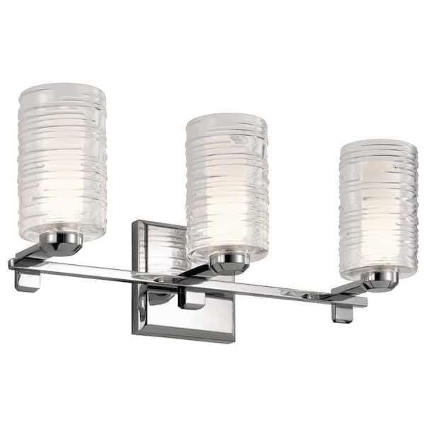 KICHLER Giarosa 22.25 in. 3-Light Chrome Contemporary Bathroom Vanity Light with Clear Ribbed Glass