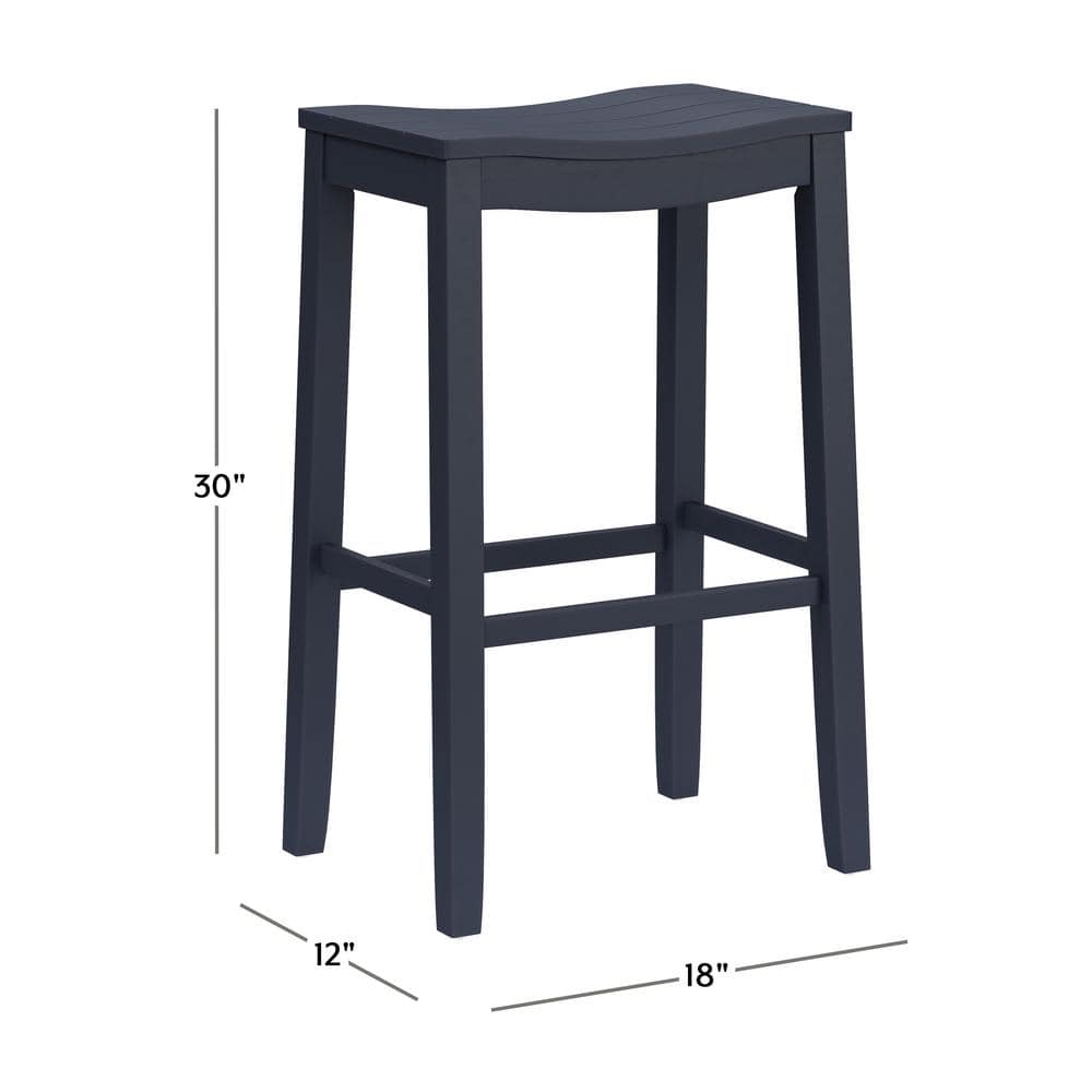 Navy Wood Backless Saddle Style Counter Stool