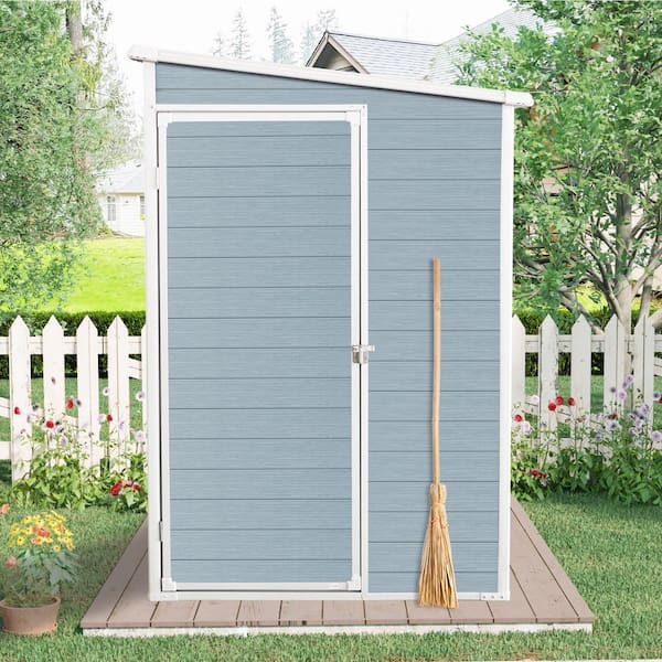 Outdoor 4 ft. W x 8 ft. D Resin Storage Shed with Floor, 2 Windows and Lockable Door Gray (32 sq. ft.)