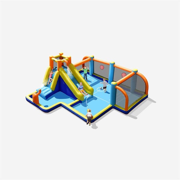 Costway Giant Soccer-Themed Inflatable Water Slide Bouncer Bounce House with Splash Pool without Blower