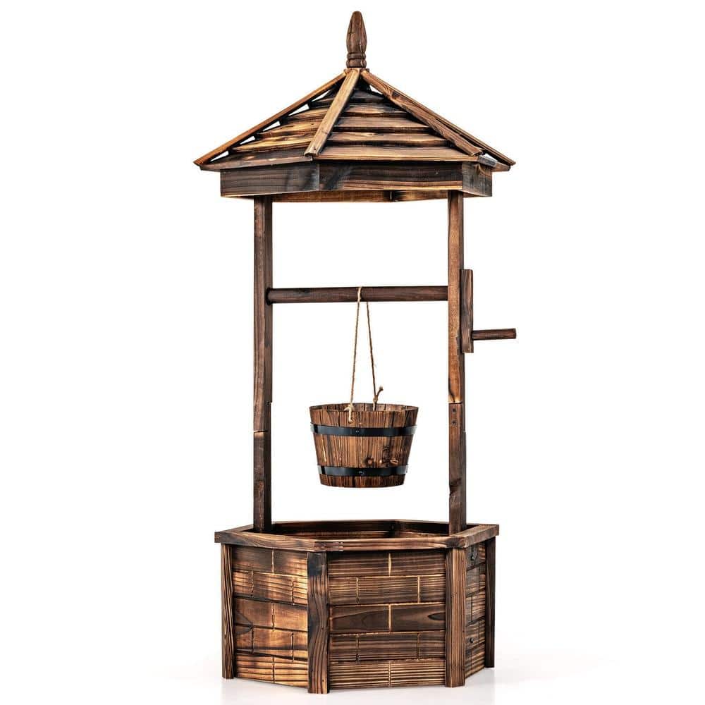Rustic Wooden Wishing Well with Adjustable Hanging Bucket for Garden, Lawn or Patio Decor, Brown price history on PriceWatchPro