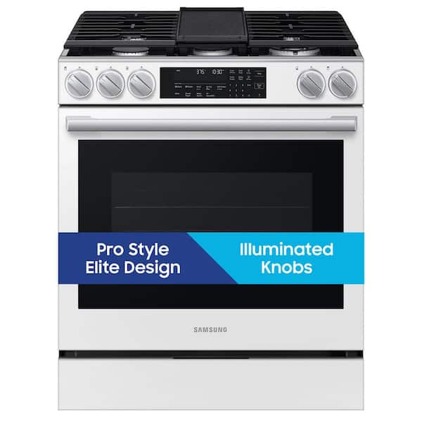 Bespoke 30 in. Smart 5 burner Slide-In Gas Range in White Glasswith Illuminated Precision Knobs & True Convection