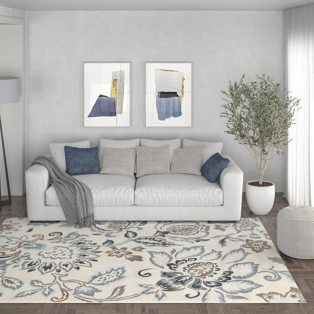 Gray Floral Synthetic Reversible 8' x 10' Area Rug