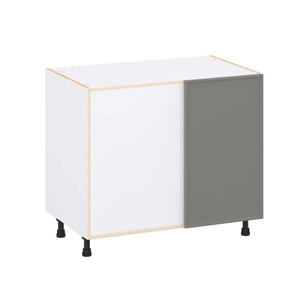J COLLECTION Fairview 39 in. W x 24 in. D x 34.5 in. H Assembled Slim Shaker Left Blind Corner Kitchen Cabinet in Moss Green
