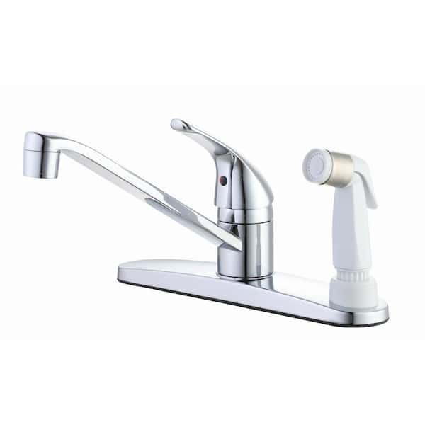 Glacier Bay Single Handle Standard Kitchen Faucet in Polished Chrome with White Deck Sprayer
