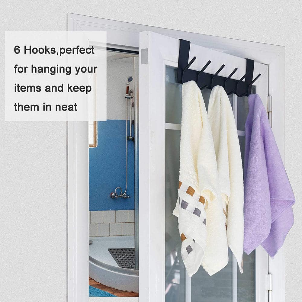 Black Stainless Steel Over Door Hook with 6 Double Hooks