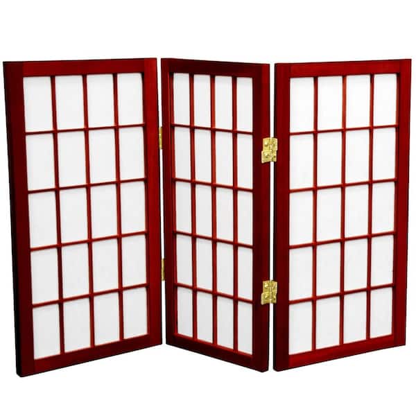 Oriental Furniture 2 ft. Short Desktop Window Pane Shoji Screen - Rosewood - 3 Panels