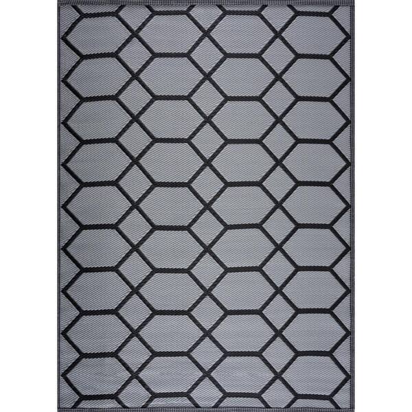 Paris Black White 6 ft. x 9 ft. Modern Plastic Indoor/Outdoor Area Rug