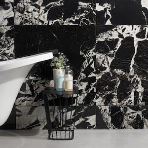 Kasama Black Antique 29.13 in. x 29.13 in. Polished Porcelain Floor and Wall Tile (11.78 sq. ft./Case)
