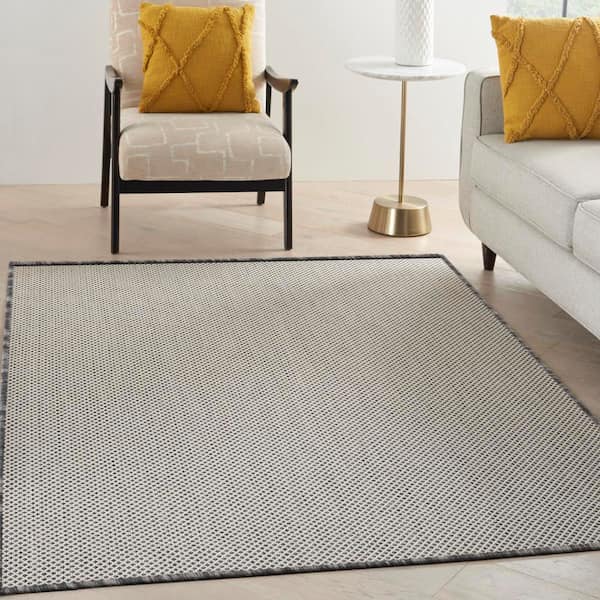Courtyard Ivory Charcoal 4 ft. x 6 ft. Geometric Contemporary Indoor/Outdoor Patio Area Rug