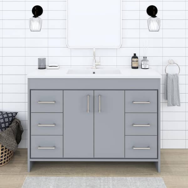 VOLPA USA AMERICAN CRAFTED VANITIES Rio 48 in. W x 19 in D Bath Vanity in Gray with Acrylic Vanity Top in White with White Basin