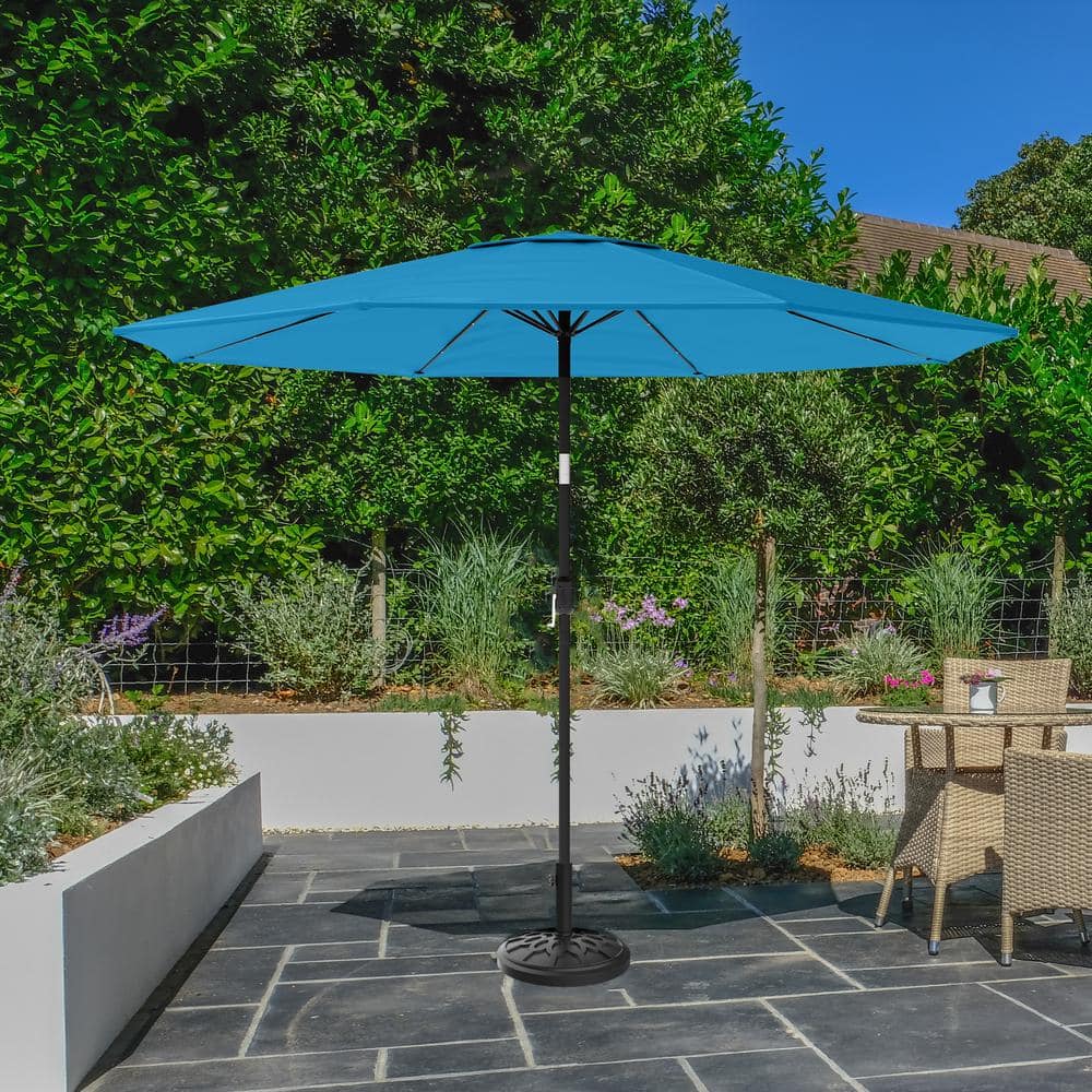 Bright Blue 10-Foot Solar LED Patio Umbrella with Steel Frame