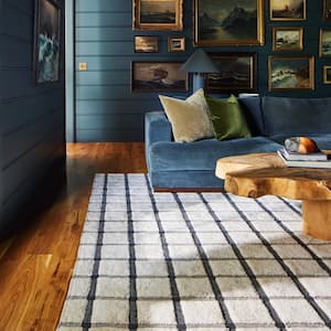 Emily Henderson Rowena Checked Wool Ivory Doormat 3 ft. x 5 ft. Indoor/Outdoor Patio Rug
