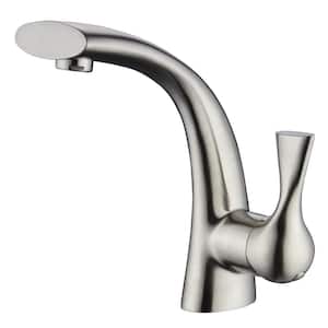 Twist Single-Handle Single Hole Bathroom Faucet Rust Resist with Drain Assembly in Brushed Nickel