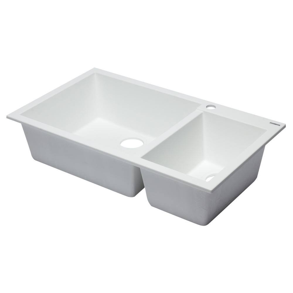 White 34" Double Bowl Drop-In Granite Composite Kitchen Sink