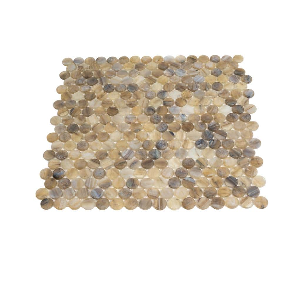 Beige Penny Round Glass Mosaic Tile for Kitchen and Bathroom